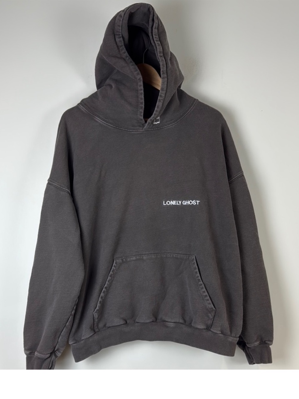 Lonely Ghost Grey Pullover Hoodie Soft Cotton Blend Faded Grey Size 2XL